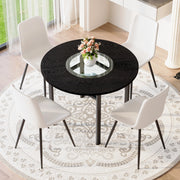 Tavolo da pranzo rotondo con inserto in vetro e ripiano in vetro, per soggiorno e cucina, in MDF e metallo, 100 cm