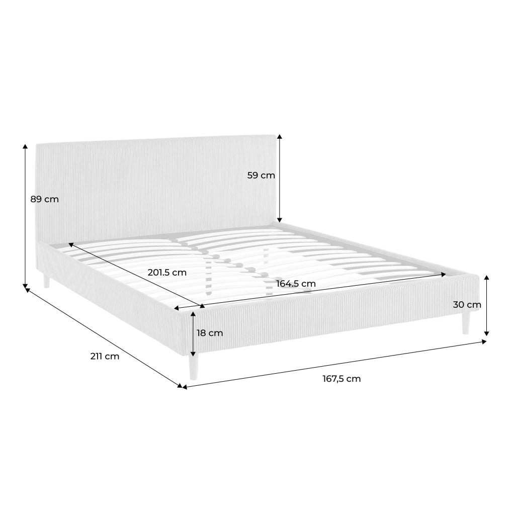 Struttura letto con rete a doghe e testiera 160x200cm, velluto a coste