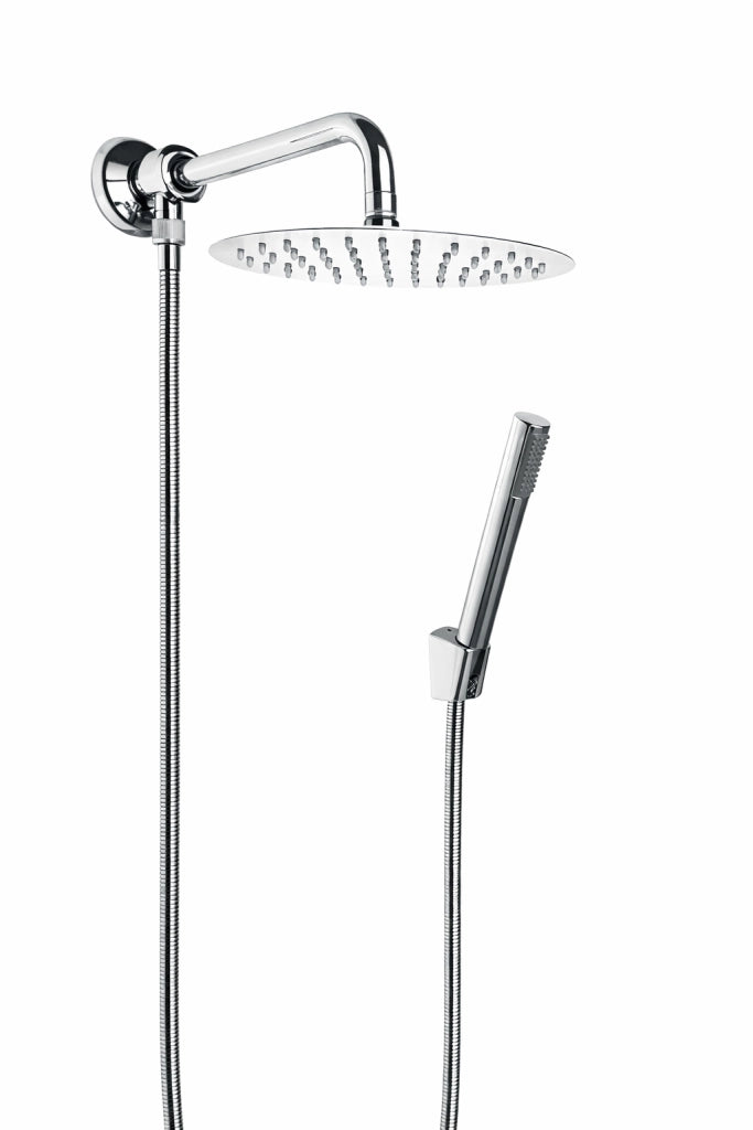 Kit set doccia deviatore a pressione con doccetta tonda, soffione 20 cm braccio 30 cm