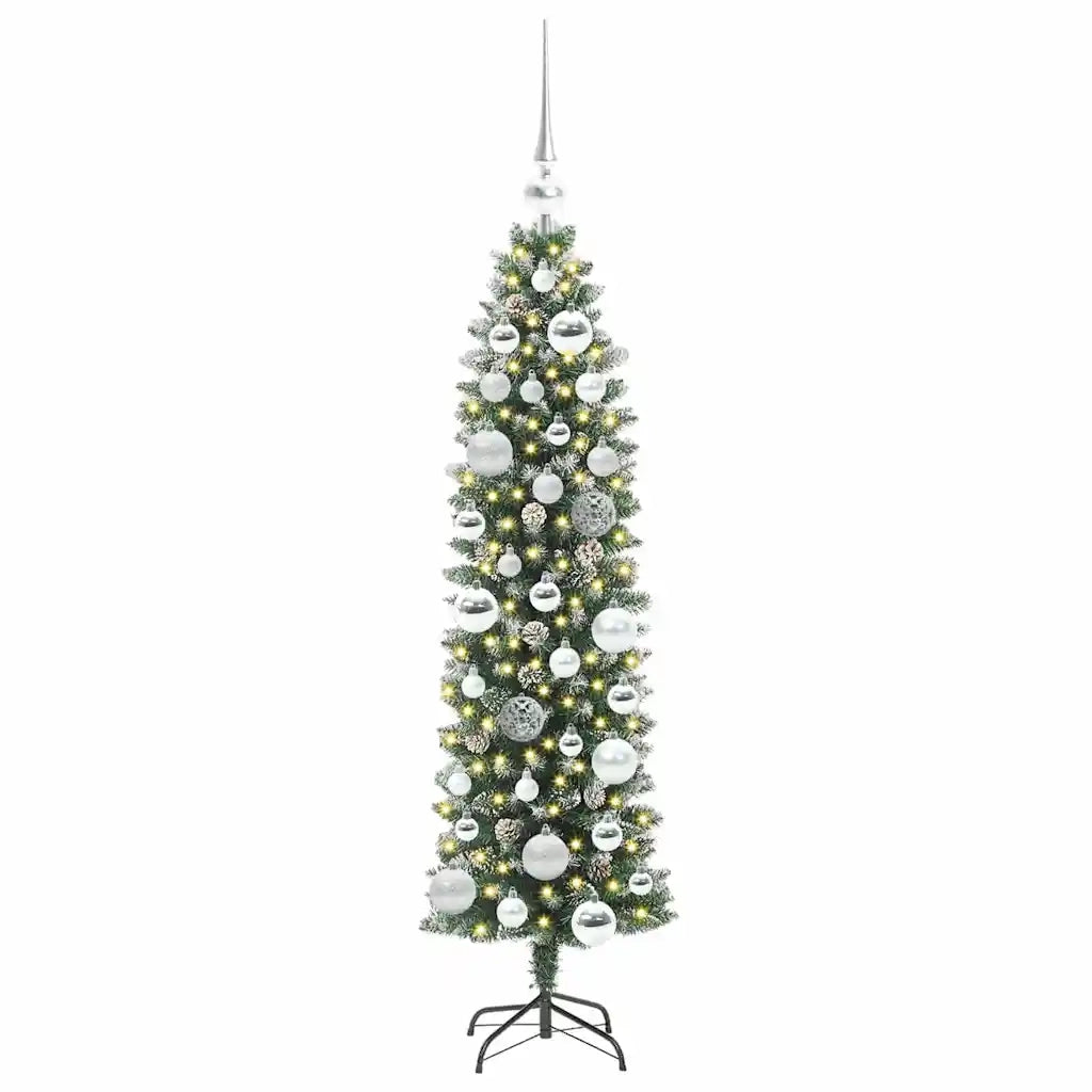 Albero di Natale Artificiale Sottile Verde e Bianco 120 cm