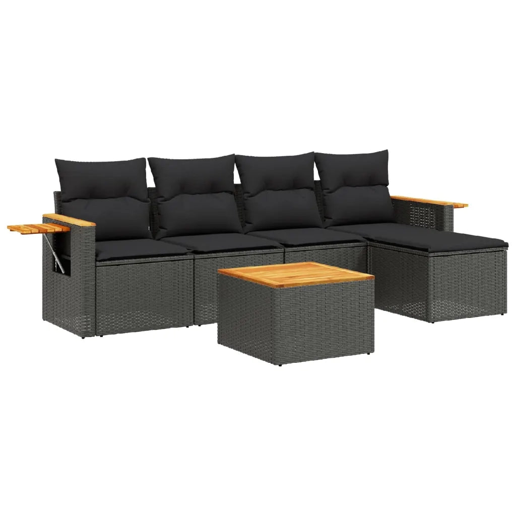 Set Divano da Giardino 6 pz con Cuscini Nero in Polyrattan 3259164