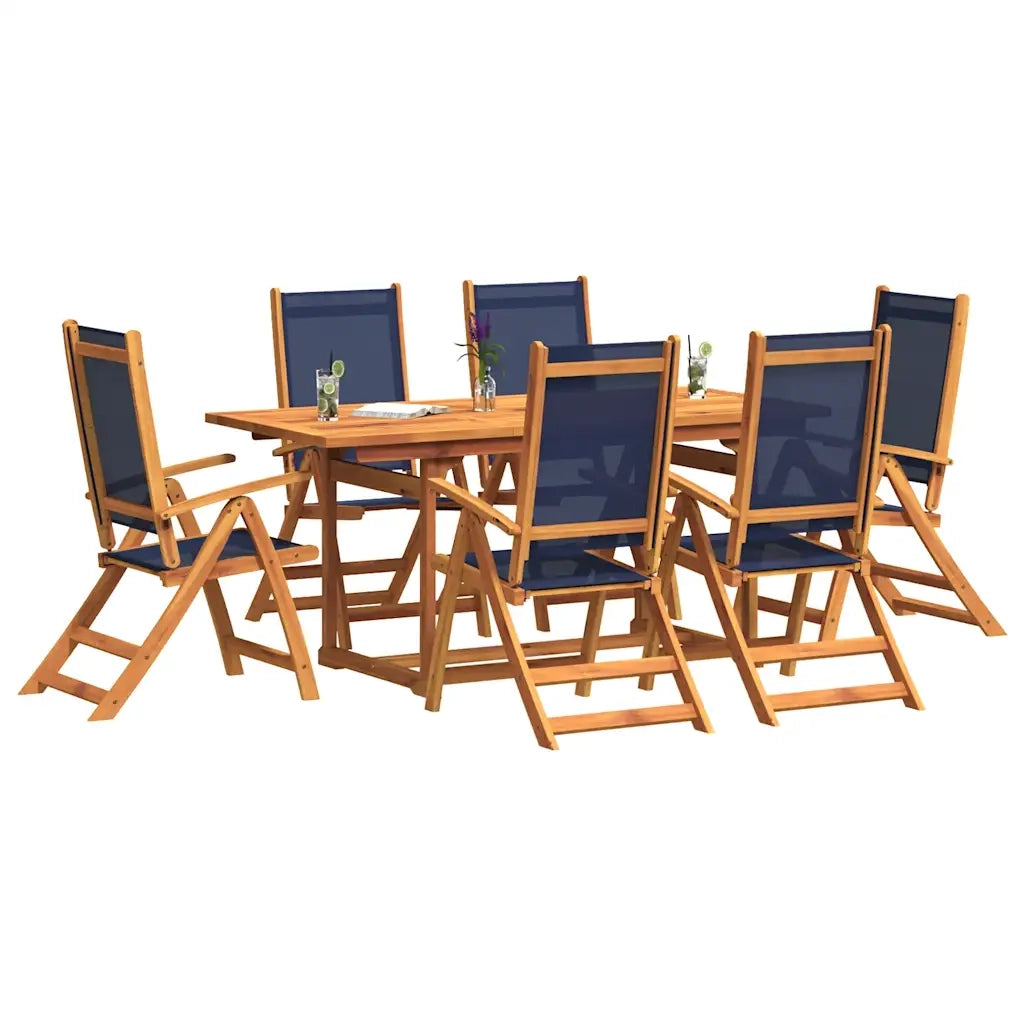 Set Pranzo da Giardino 7pz Legno Massello di Acacia e Textilene