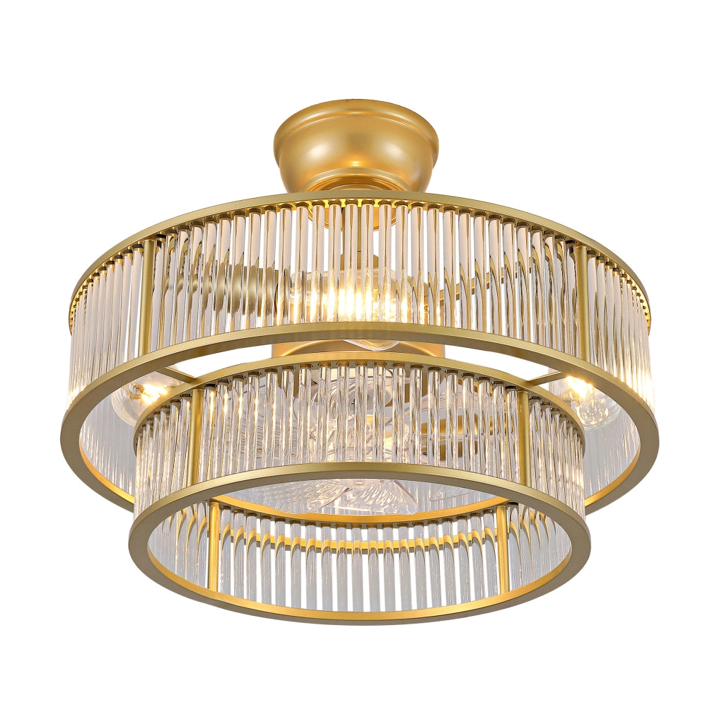 Ventilatore da soffitto con luce 19 pollici; controllo App e telecomando; oro; ABS e vetro
