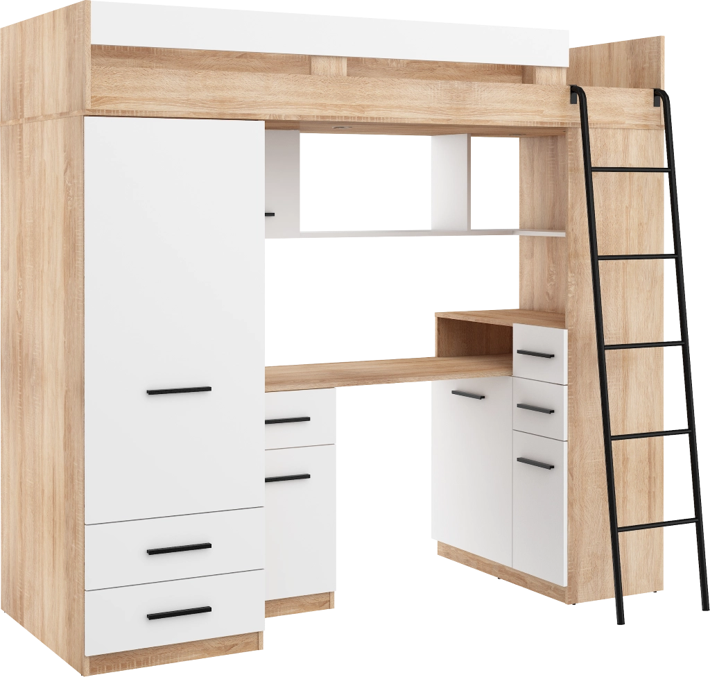 BIM Furniture letto soppalco con scrivania SMYK P cm110x204x188h Rovere chiaro Bianco
