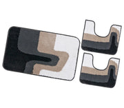 Tappeto Bagno Scendiletto Pelo Raso Morbido Assorbente Antiscivolo Lavabile Set 3 Pezzi Grigio