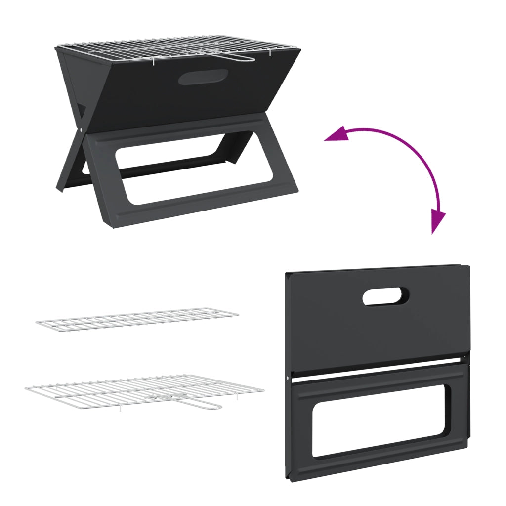 Griglia BBQ a Carbone - Pieghevole, Nera, 46x30x31 cm, Realizzata in Acciaio
