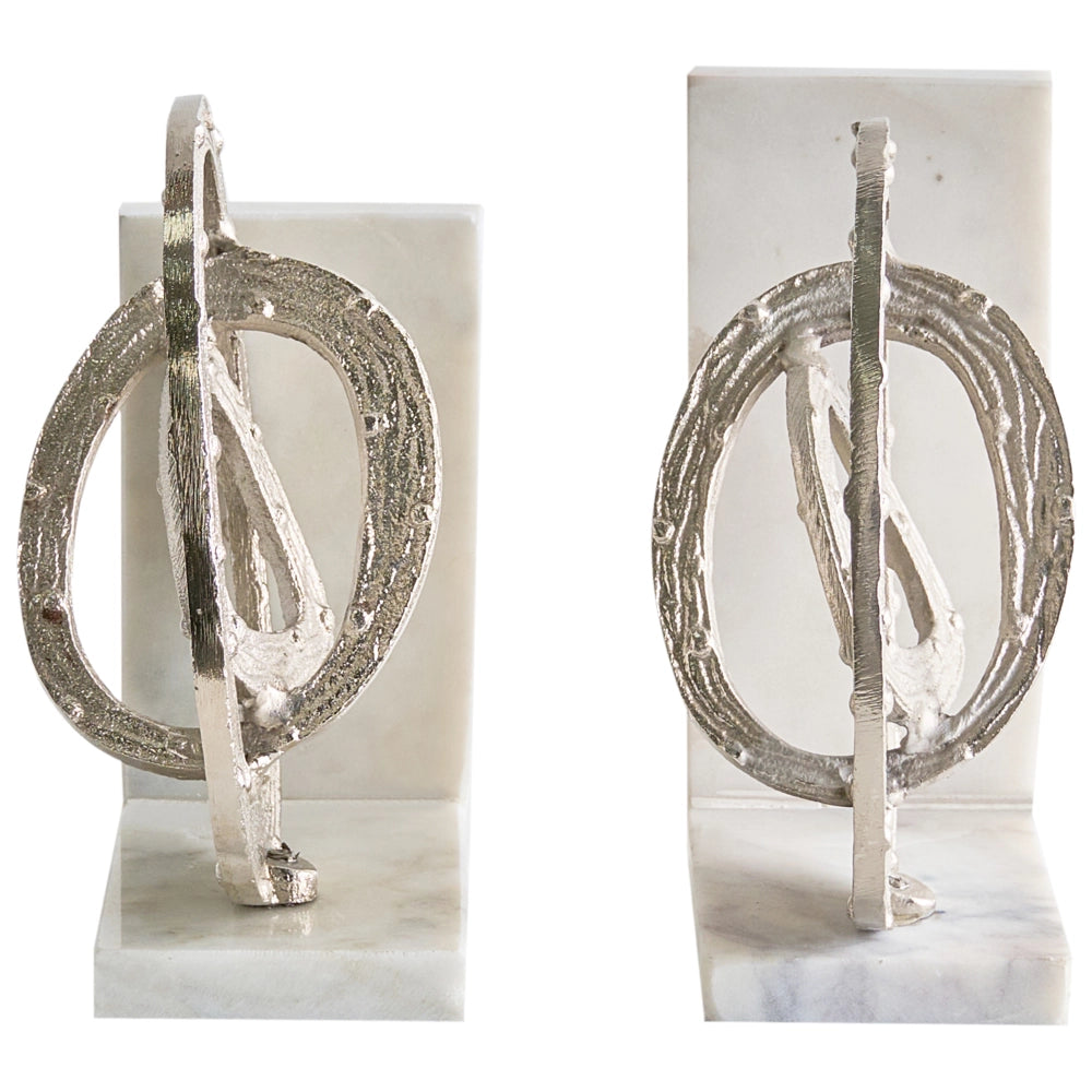 Set di 2 fermalibri moderni e glamour Decorazione per la casa Tema astratto Accento Marmo Alluminio Bianco Argento