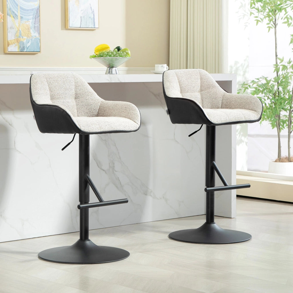 Set 2 Sgabelli Girevoli Imbottiti ad Altezza Regolabile con Schienale 52,5x53x86,5-108 cm Nero e Grigio Chiaro