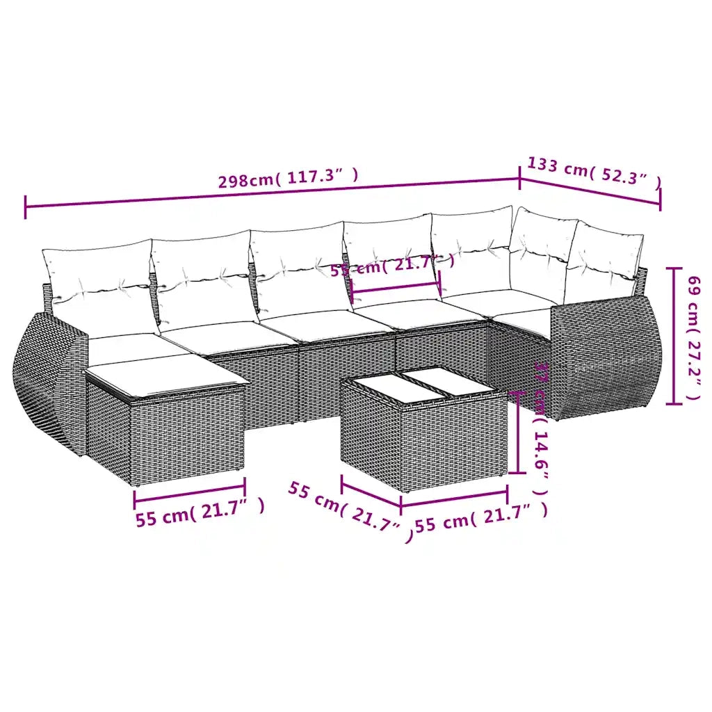 Set Divani da Giardino 8 pz con Cuscini Marrone in Polyrattan 3221692