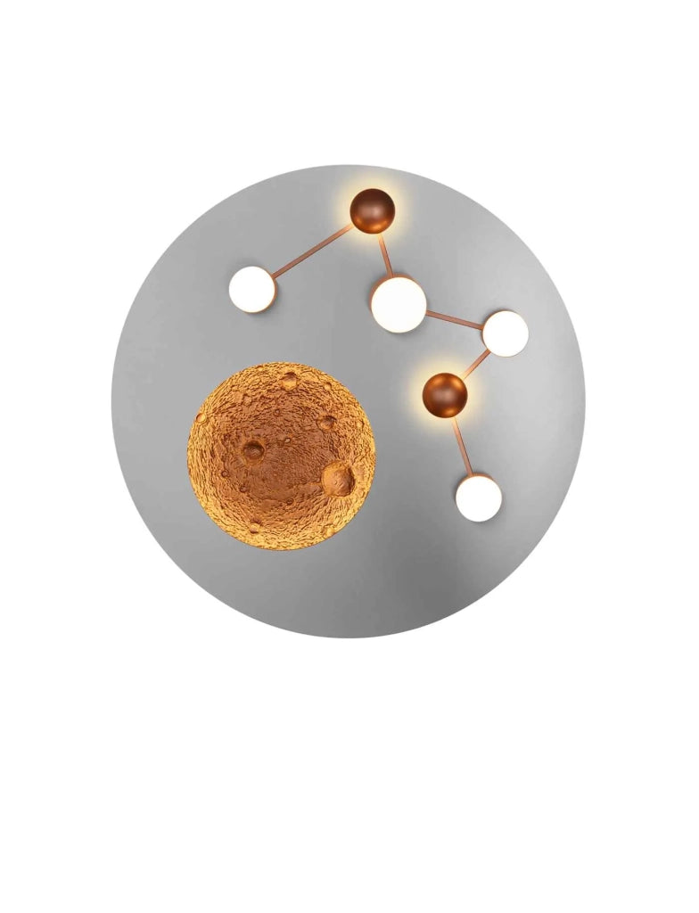 Plafoniera LED effetto lunare, metallo, acciaio e caffè, D 50 cm, Zodiac