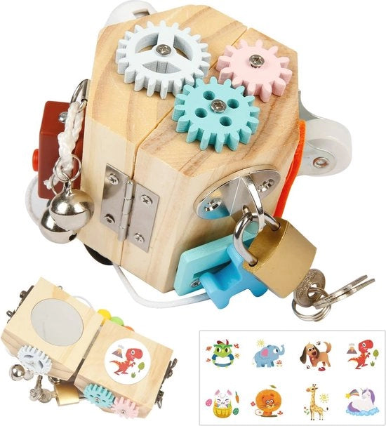 Cubo di Attività in Legno 13-in-1 per Bambini - Giocattoli Montessori e Materiali Sensoriali - Centro di Attività Interattivo