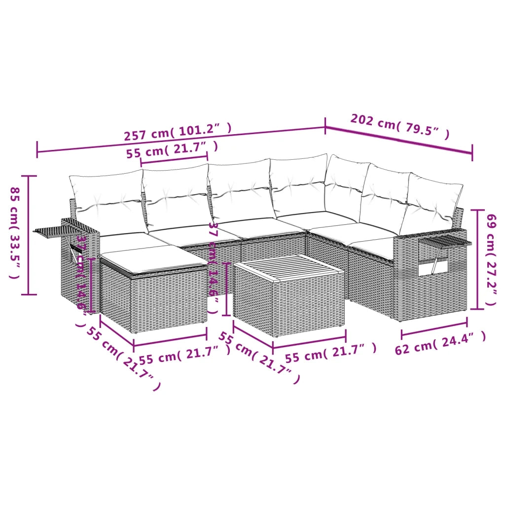 Set Divani da Giardino con Cuscini 8 pz Nero in Polyrattan 3224676