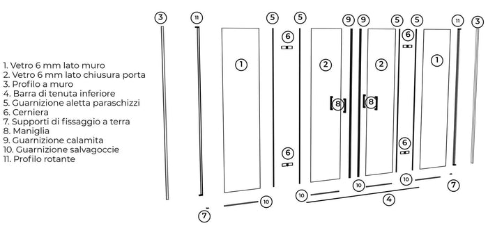 Porta Parete Doccia 190 cm 2 Ante a Libro in Cristallo Trasparente 6mm H190