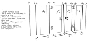 Porta Parete Doccia 150 cm 2 Ante a Libro in Cristallo Trasparente 6mm H190