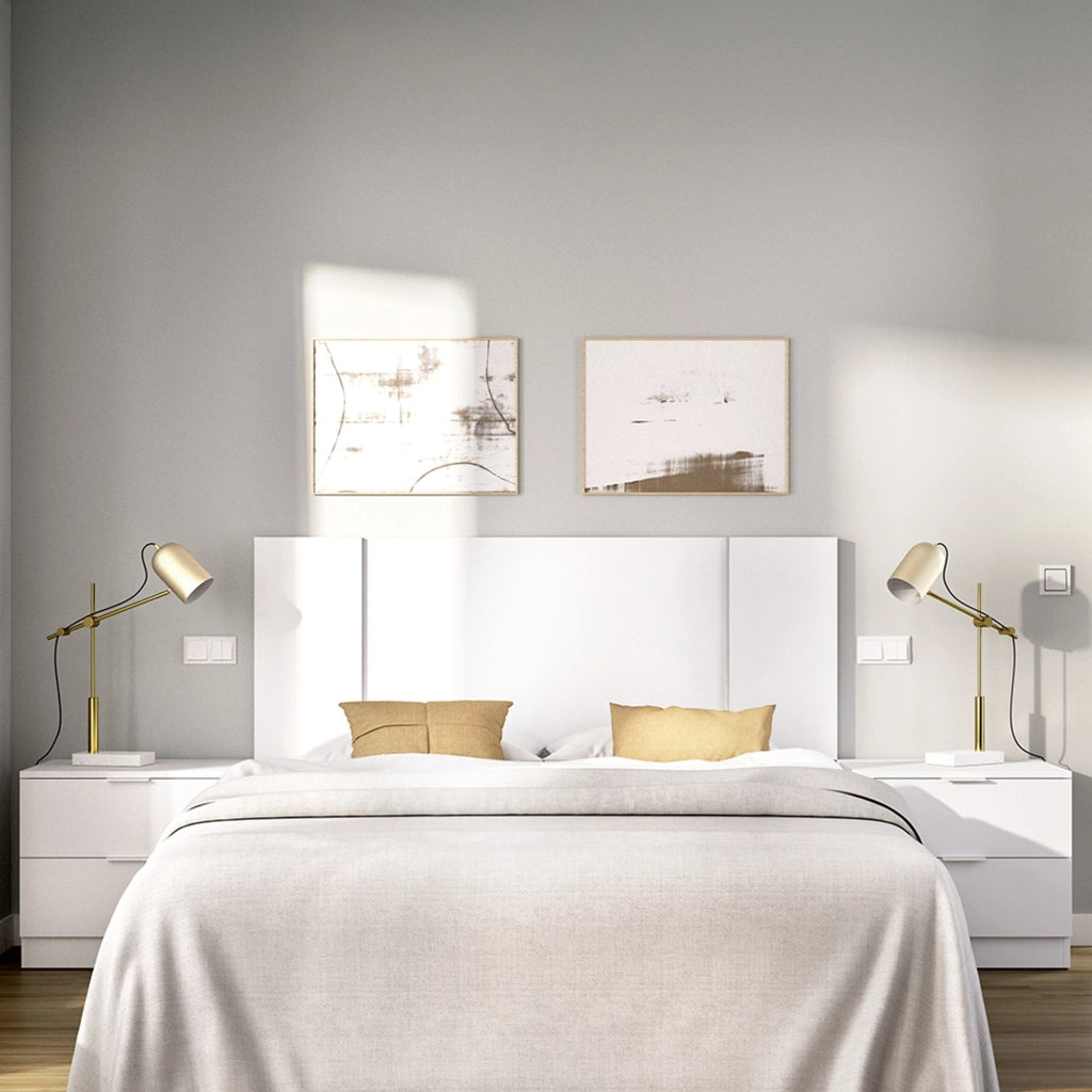 Carson, Testiera Letto 2 Comodini Inclusi, 34x237 cm Bianco