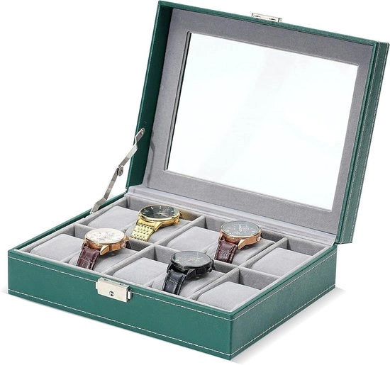 Organizzatore per orologi con display vetrato per 10 orologi con cuscini rimovibili
