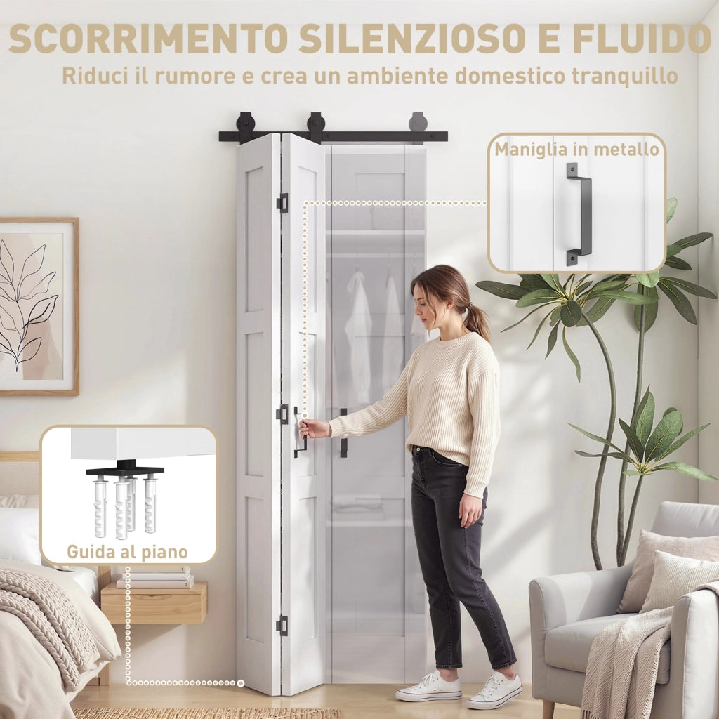 Porta 71x213cm, Stile Rustico, Kit Montaggio, Maniglia, Bianco Effetto Legno.