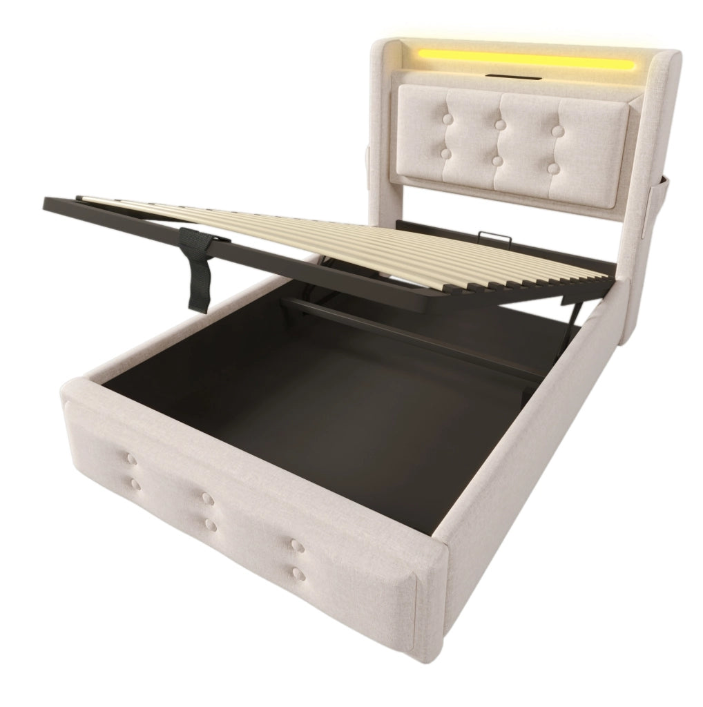 Letto singolo 90x200 con LED, prese e materasso incluso