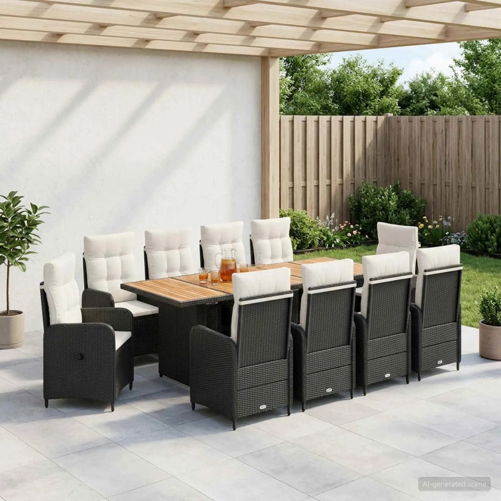 Set da pranzo per esterni 11 pz Nero e Bianco Crema polyrattan 3422375