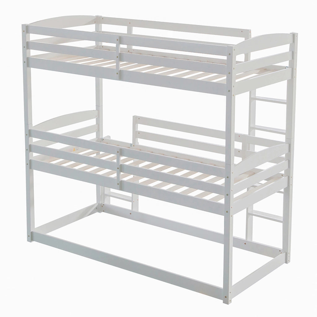 Letto a castello triplo per bambini 90x200 cm in legno di pino e MDF; bianco