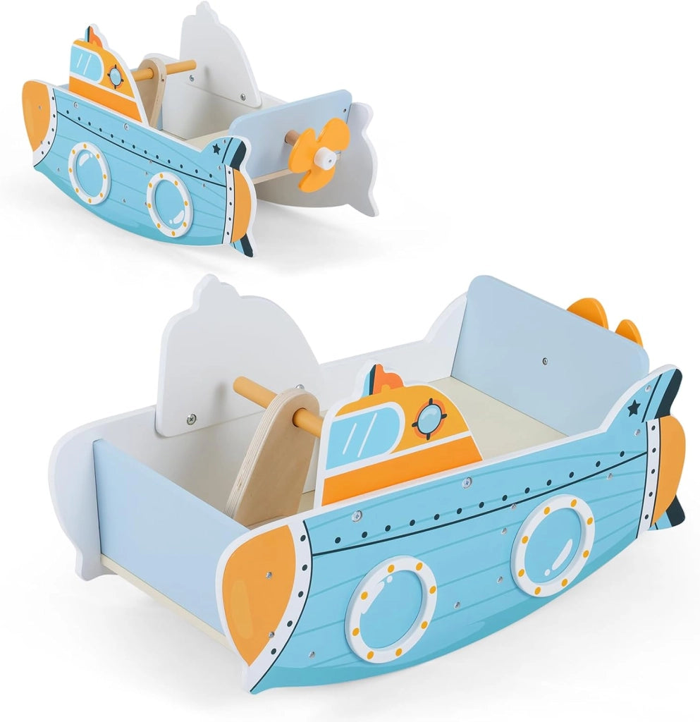 Cavallo a Dondolo per Bambini, Gioco a Dondolo a Tema Sottomarino da Interno con Elica Rotante, per Camerette Sale Giochi per Bambini 1+ Anni