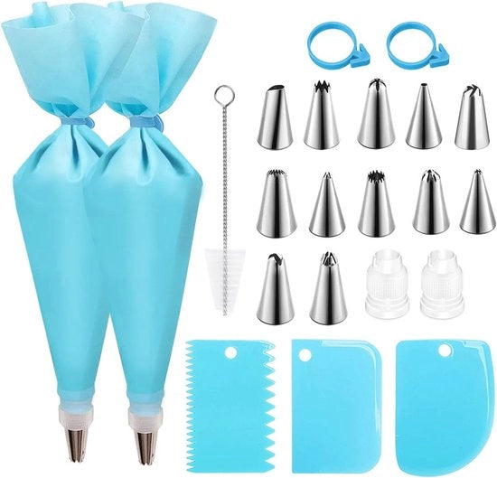 Set di bocchette da spumatore per decorazione di torte - 9 pezzi inclusi sacchetti da spumatore e raschiatori per torte