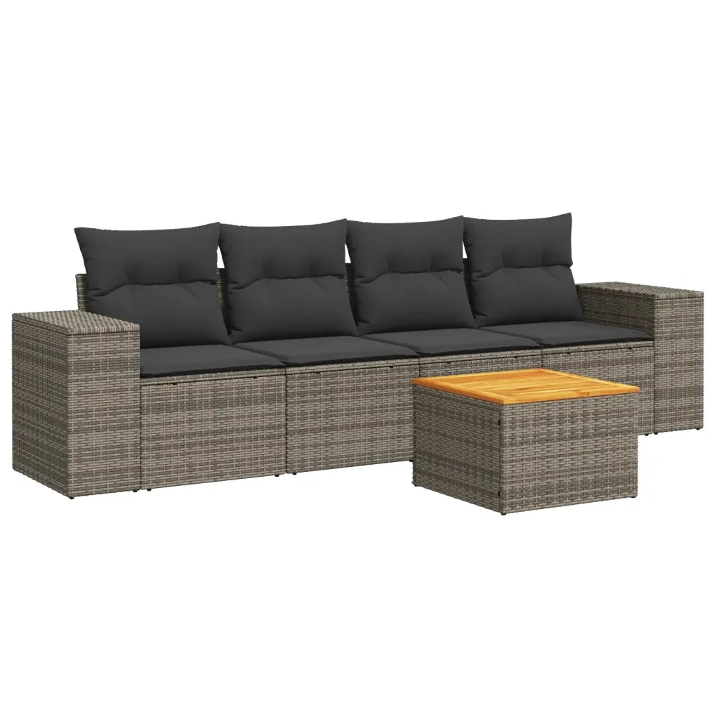 Set Divano da Giardino 5 pz con Cuscini Grigio in Polyrattan 3225325