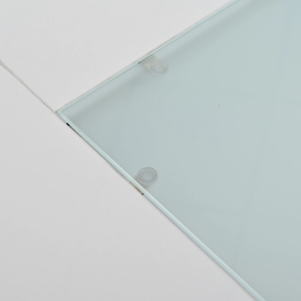 Tavolino da salotto quadrato con 3 cassetti e LED USB; piano in vetro; finitura lucida; per soggiorno; bianco; 70 × 70 × 35 cm