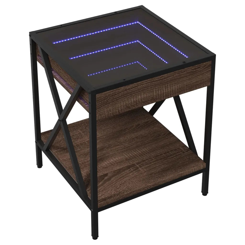Comodino | Armadio da Notte | Mobiletto da notte con LED Infinity Rovere Marrone 40x40x49 cm