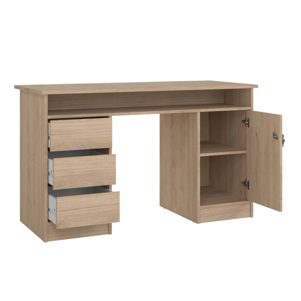 Scrivania Shanshan, Scrittoio multiuso, Tavolo per ufficio porta PC, Piano di lavoro, 126x55 h76 cm, Rovere