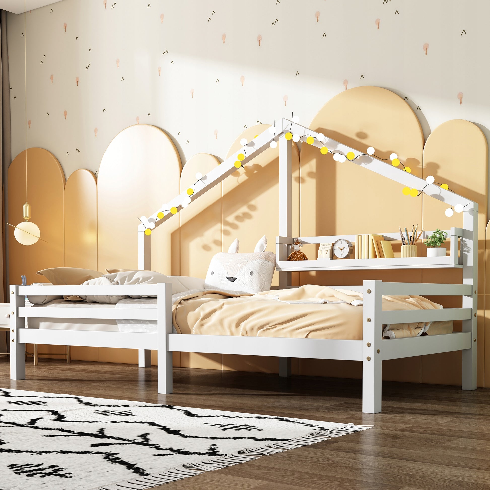 Letto singolo 90x200 bianco con ripiano - Xylo