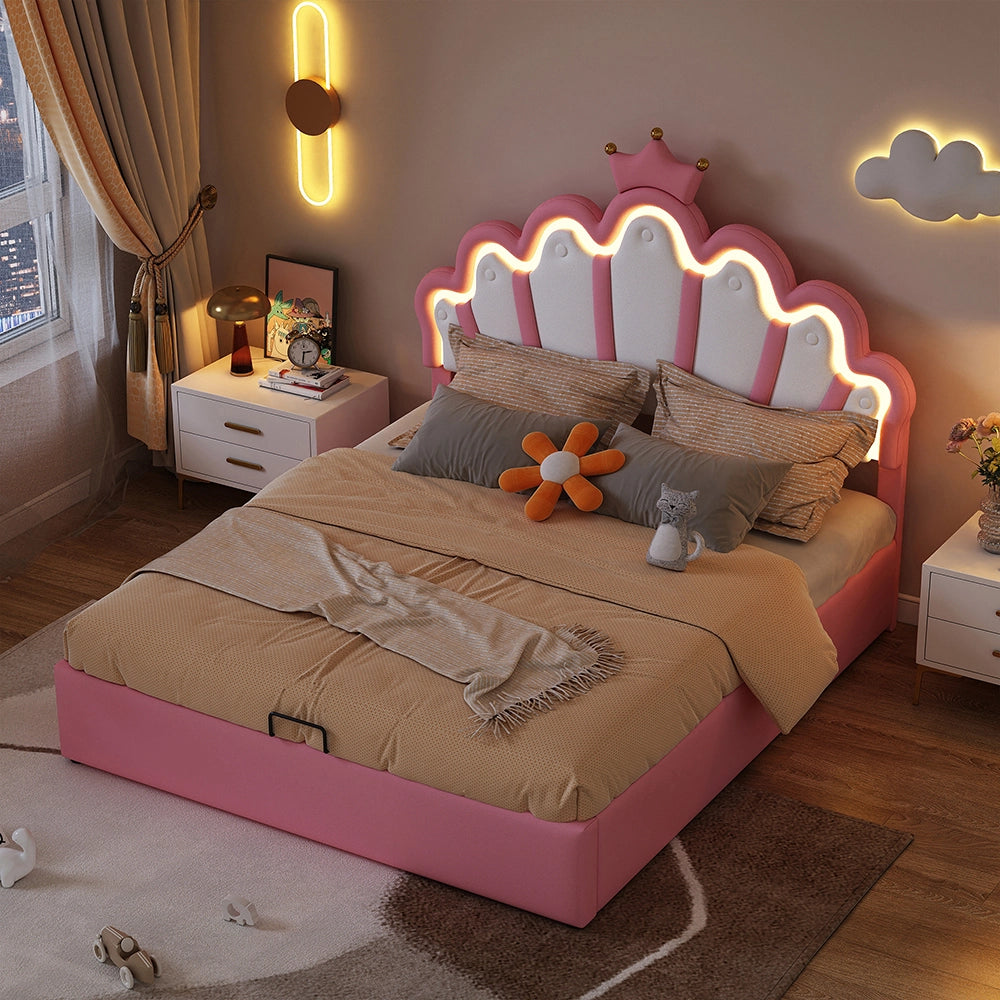 Letto a scomparto 140x200 cm - Xylo - LED regolabile imbottitura morbida rosa