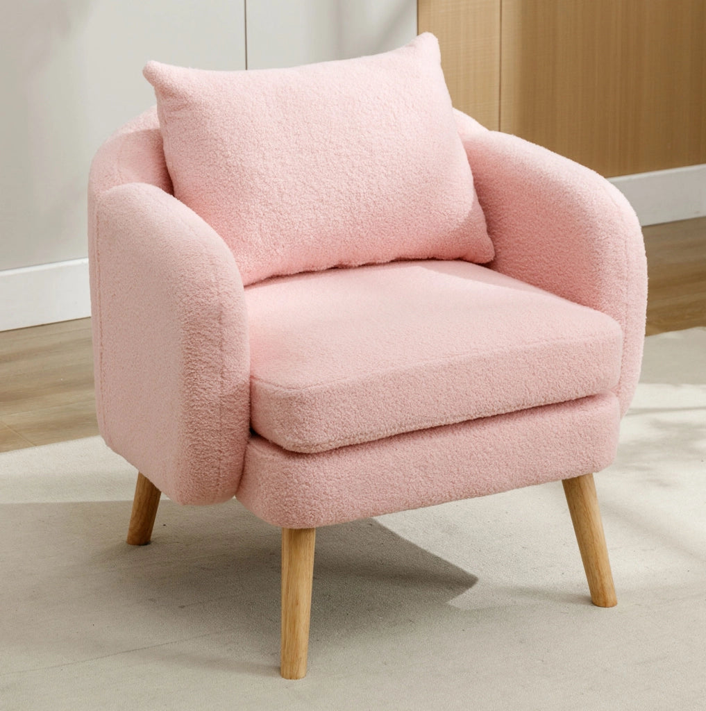 Poltrona singola in tessuto teddy rosa con cuscino di seduta da 14 cm