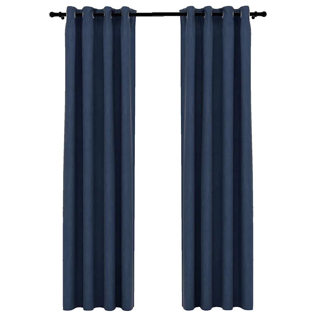 Tende Oscuranti Effetto Lino con Occhielli 2 pz Blu 140x245 cm cod mxl 69288