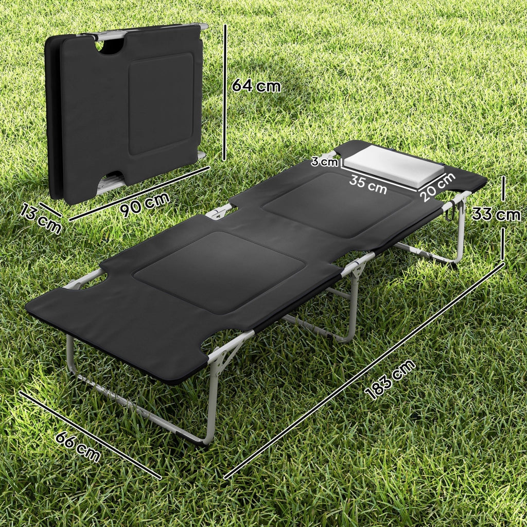 Letto Pieghevole Camping con Cuscino ¨C zephmum ¨C Nero 183x66x33 cm