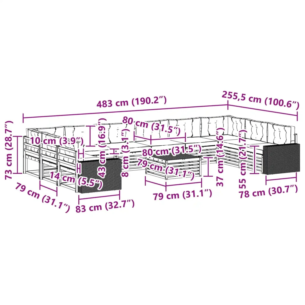 Set divani 11 pz Legno di Acacia Massello 3383936