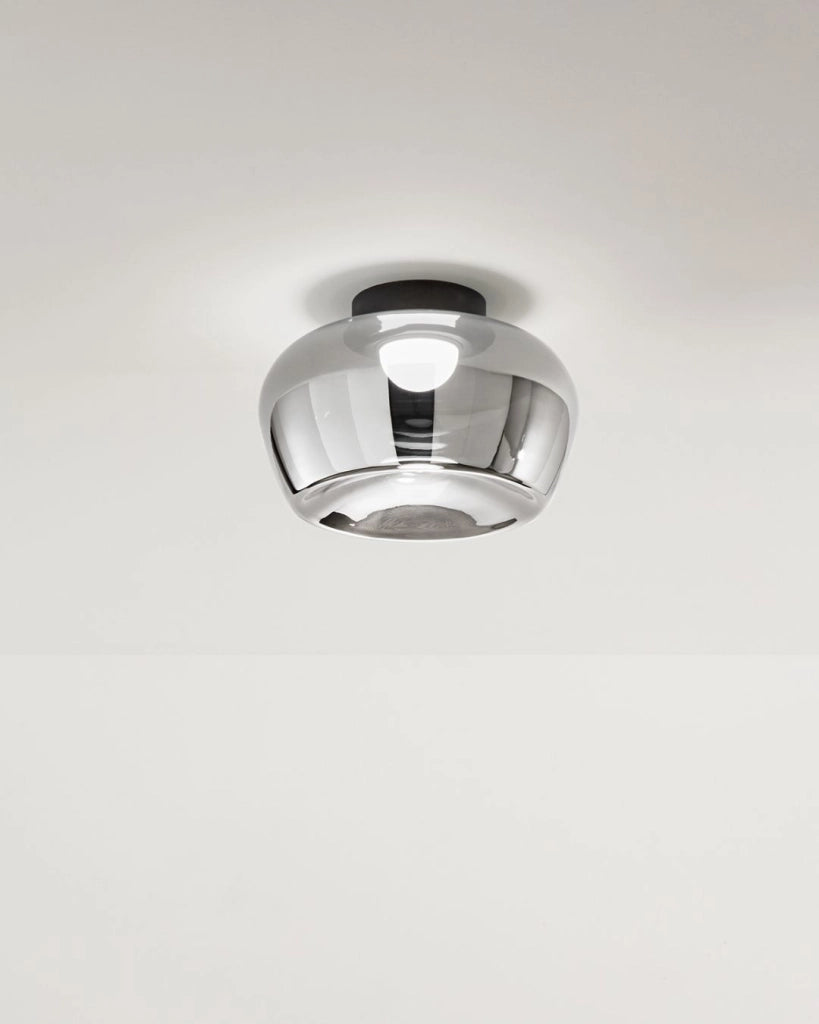 Plafoniera LED a sospensione in vetro specchiato serie 10S48532, 20W 3000K, Dimmerabile, Struttura in metallo nero opaco, Diametro 38 cm - Perenz