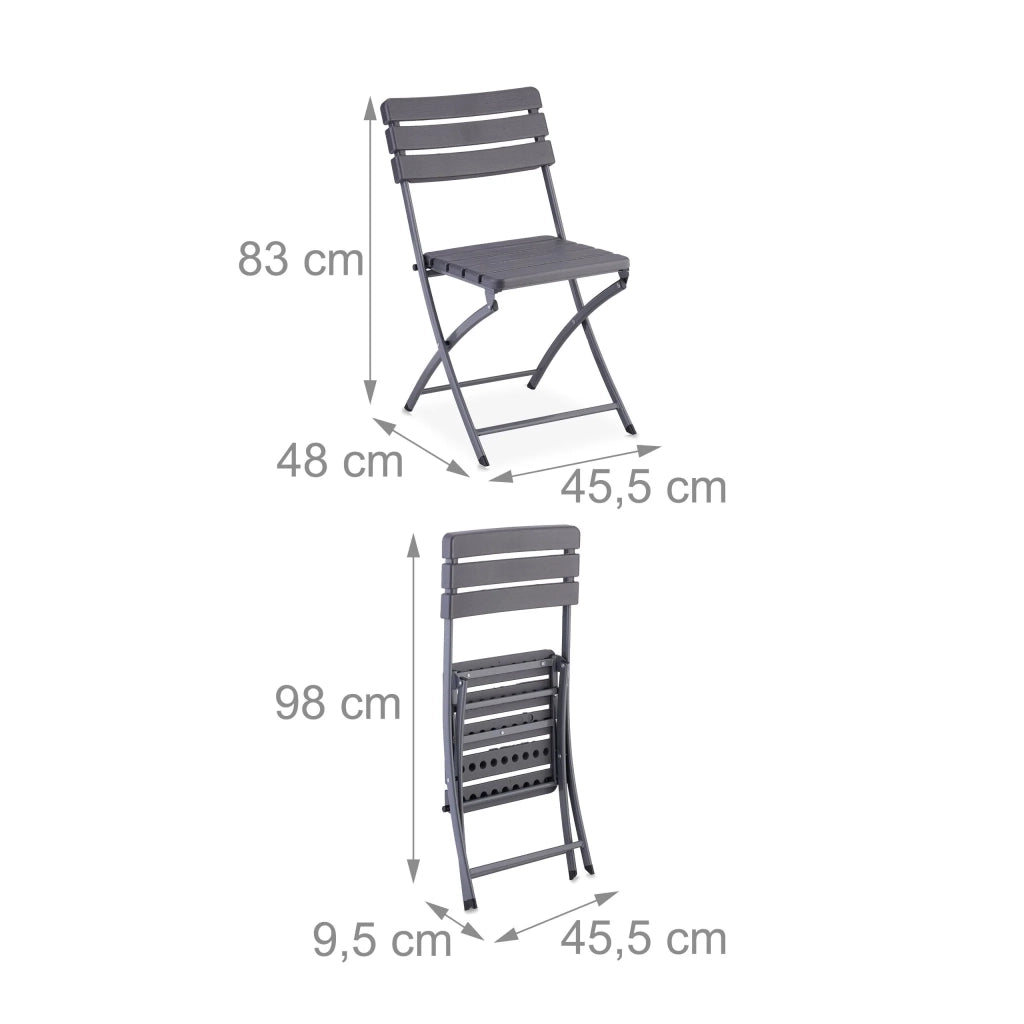 Set da balcone 3 pezzi tavolo pieghevole 61 x 61 cm e 2 sedie comode design moderno in plastica grigia 13_0015633