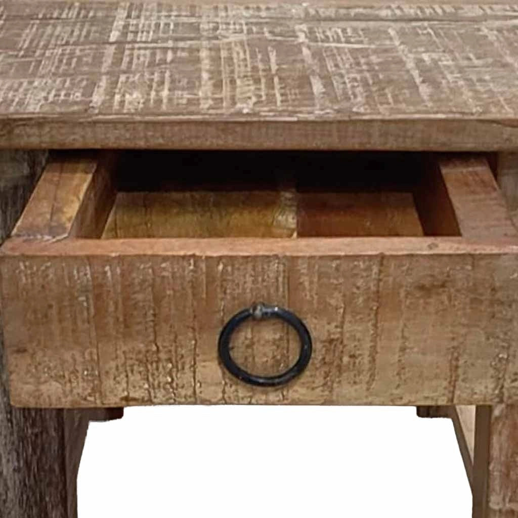 Sgabello con cassetto in legno con finitura artigianale marrone 25x25x29 h cm