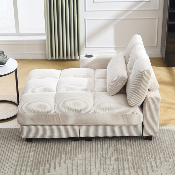 Poltrona Palm - Xylo - Cuscini rigati, portaoggetti, reclinabile, beige