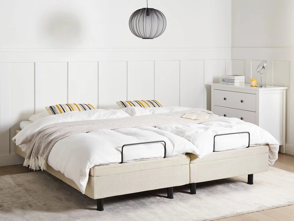 Letto elettrico matrimoniale tessuto beige regolabile con telecomando senza testiera 160x200 cm stile moderno