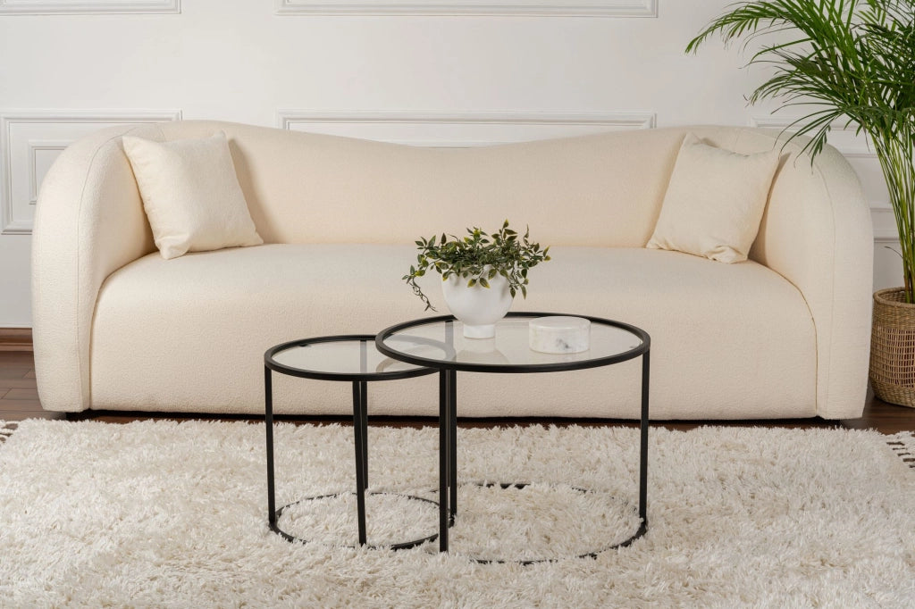 Set di 2 tavolini in metallo "Aurum" - 60 x 60 x 43 cm - Nero trasparente