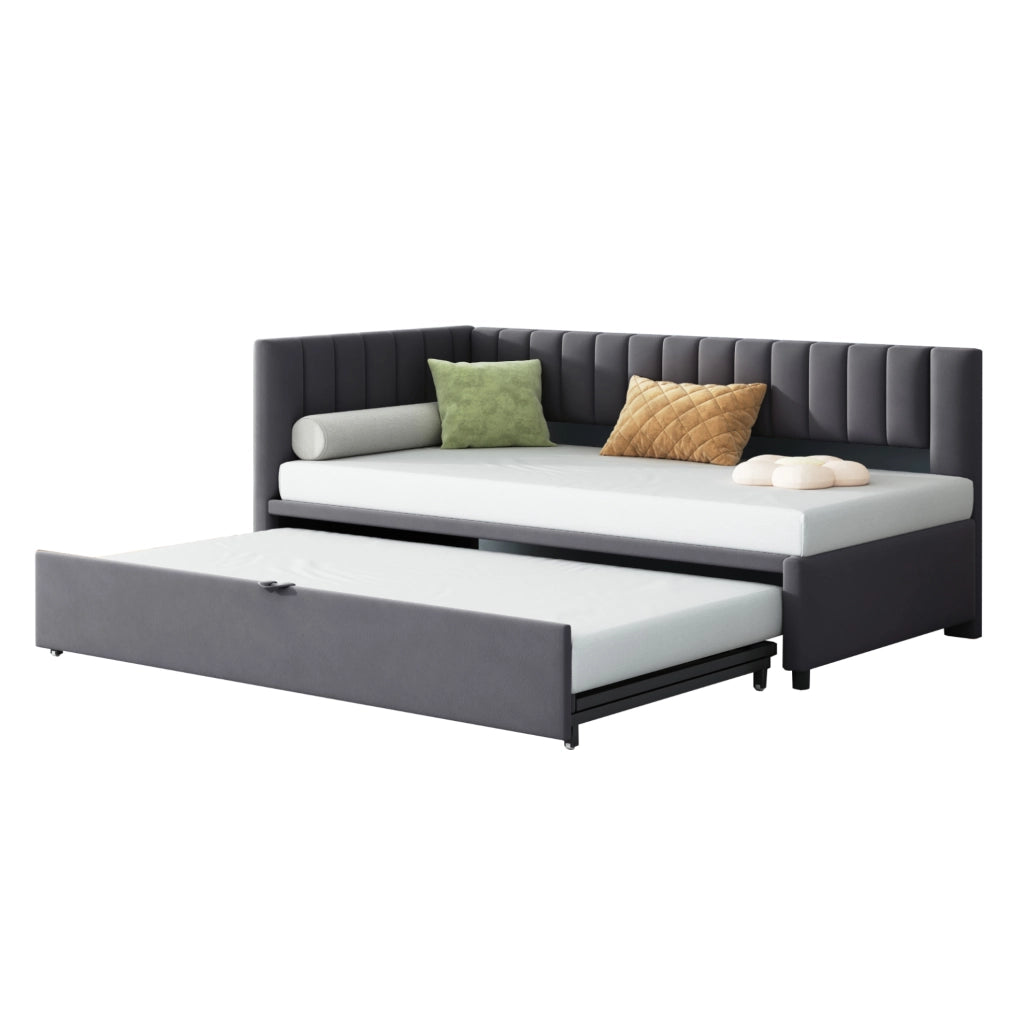 Divano letto a L estraibile 90x200 cm in velluto grigio