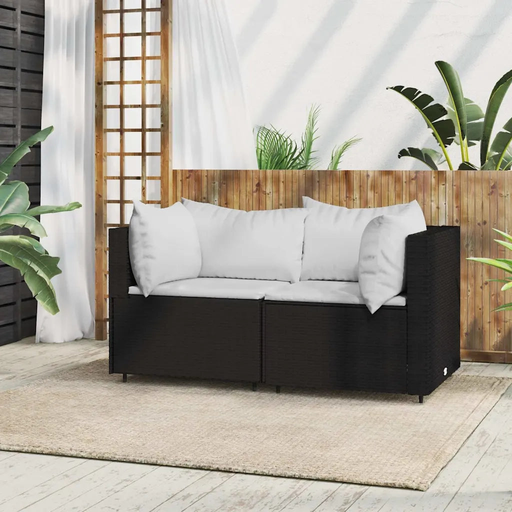Divano Angolare da Giardino con Cuscini in Polyrattan Nero 319729