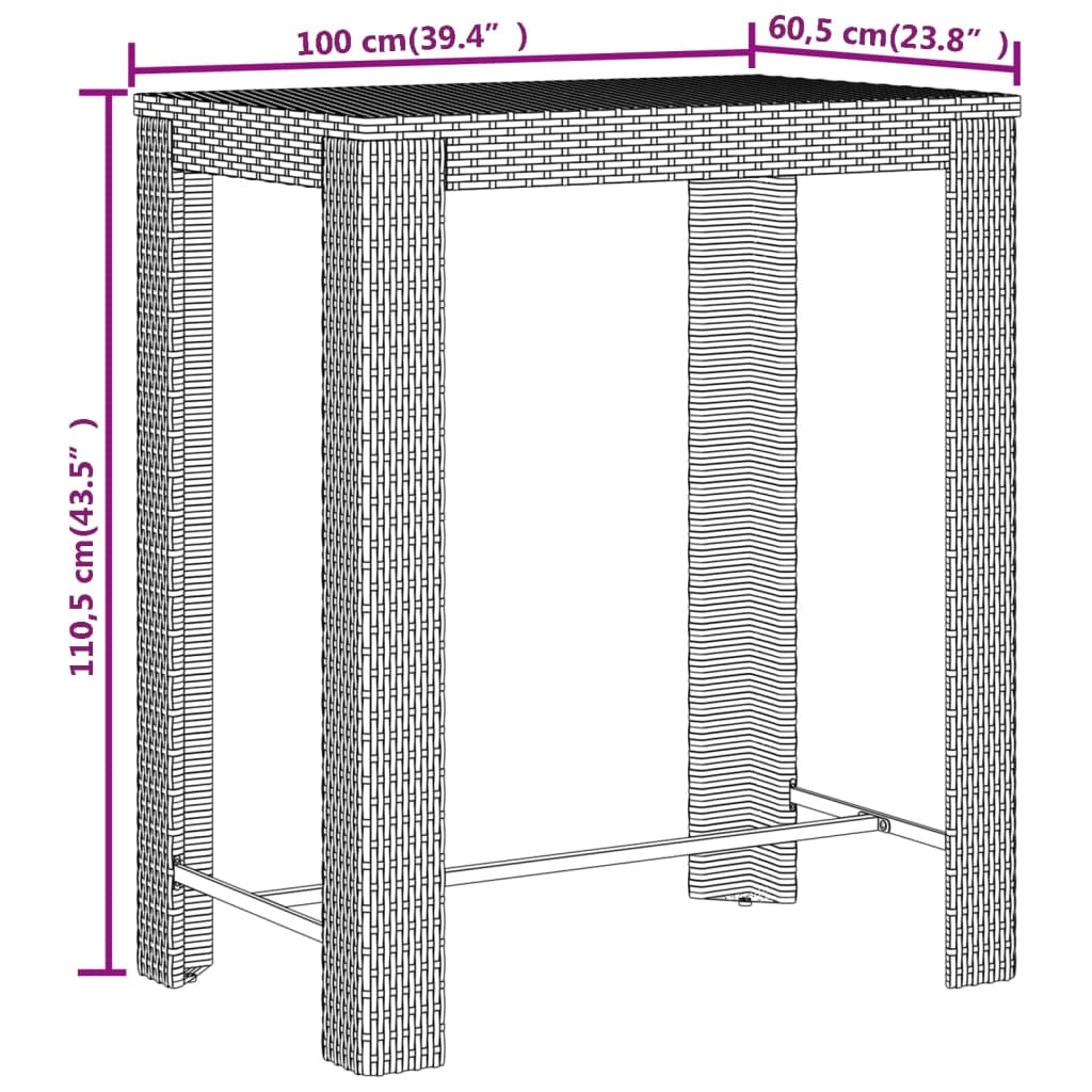 Set da bar da giardino 5 pezzi mobili da esterno per patio polyrattan nero/legno massello di acacia 02_0013485