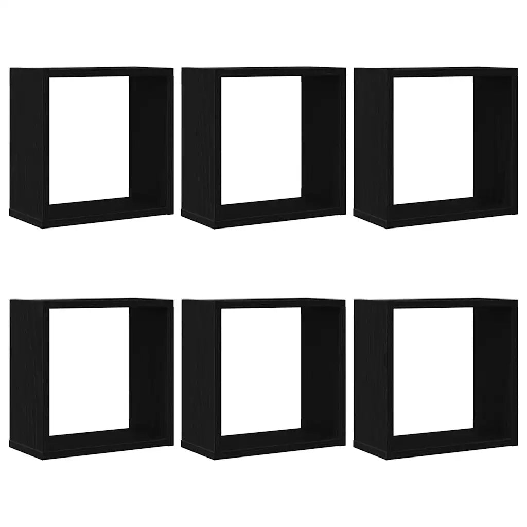 Mensole Parete a Cubo 6 pz Rovere Nero 30x15x30 cm Truciolato 862057