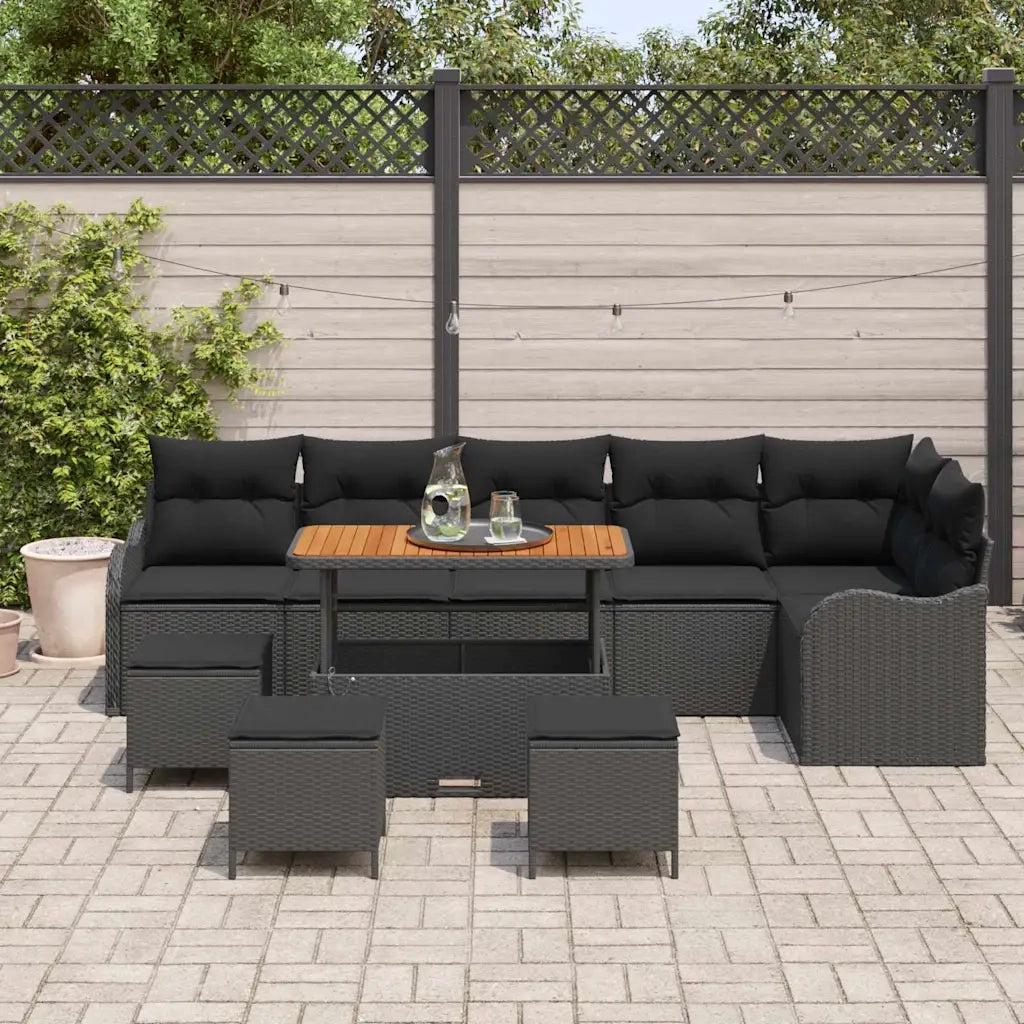 Set Divano da Giardino con cuscino con cuscino 10 pcs Nero