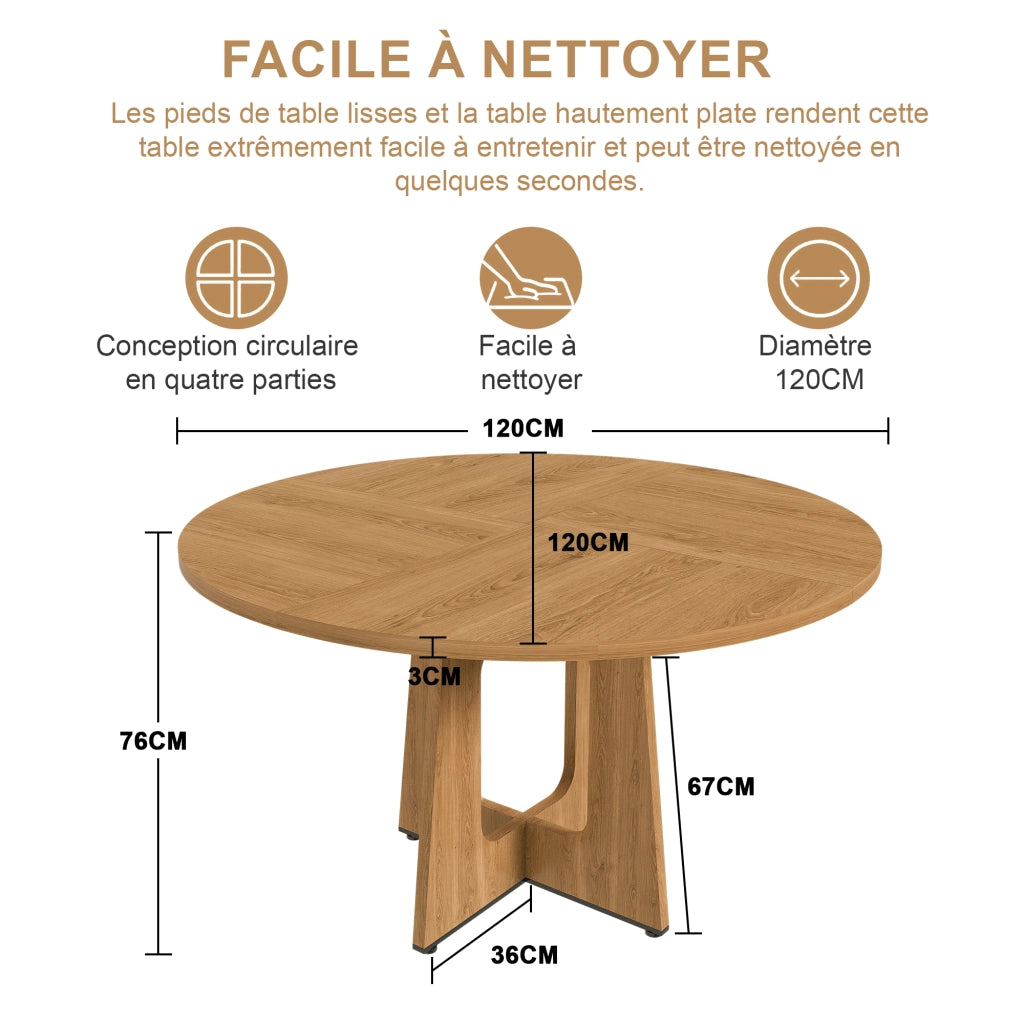 TAVOLO ROTONDO 120 cm Rovere in MDF per 4-6 persone