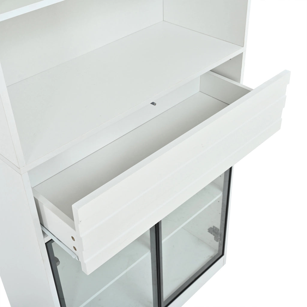 Vetrina con LED e 1 cassetto per soggiorno in MDF bianco 80 × 35 × 200 cm
