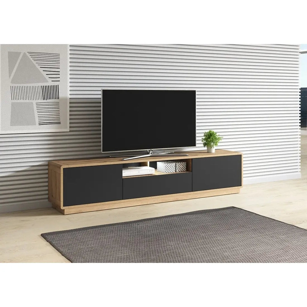 Mobile TV 200 cm collezione VILLA. Colore rovere e nero opaco.
